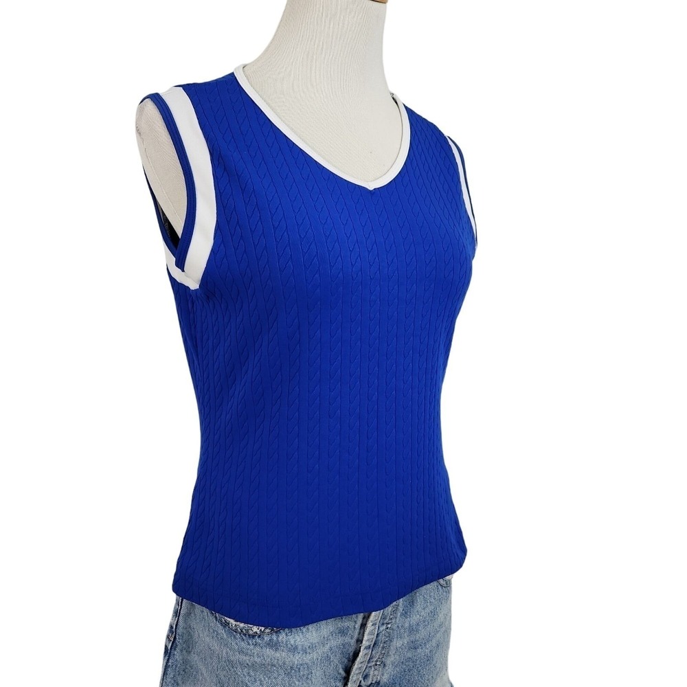 Wimbledon Top Women's Small Blue Cable Knit Vintage 90s Tennis Prep Country Club - Picture 4 of 13